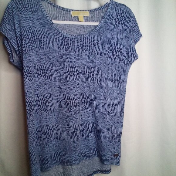 Michael Michael Kors Shirt Women S Short Sleeve Stretch Animal Print Blue Black - Picture 1 of 14